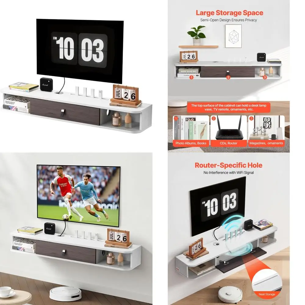

Modern 47 Floating TV Stand with Storage Cabinet, White - Ideal for Bedroom and Living Room Entertainment Center