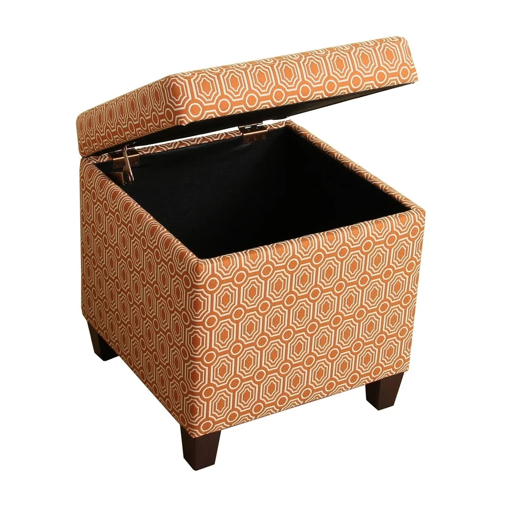 Geometric Patterned Wooden Ottoman with Easy Access Storage Lid Ideal Living Room Bedroom Seating