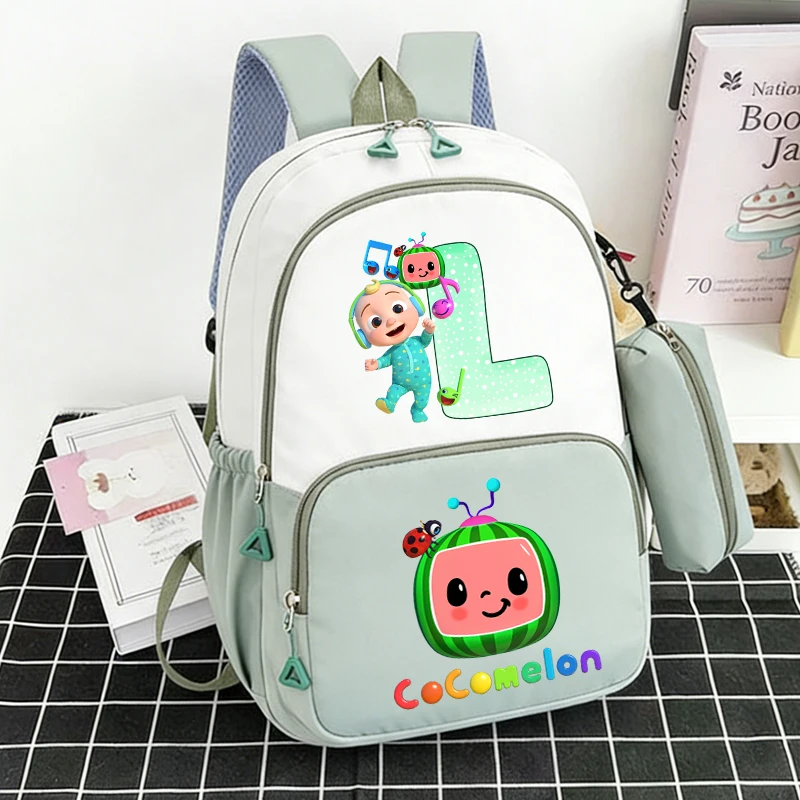 2pcs Cocomelons 배낭 연필 가방 정장 애니메이션 나일론 Schoolbags 펜 가방 세트 소녀 소년 도서 어깨 가방 연필 케이스 선물