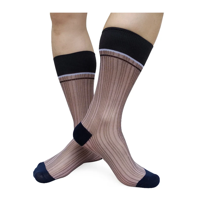 

New Mens Striped Socks Formal Dress Suit Sexy Gentlemen Socks Comfortable See Through Summer Nylon Silk Socks Hose