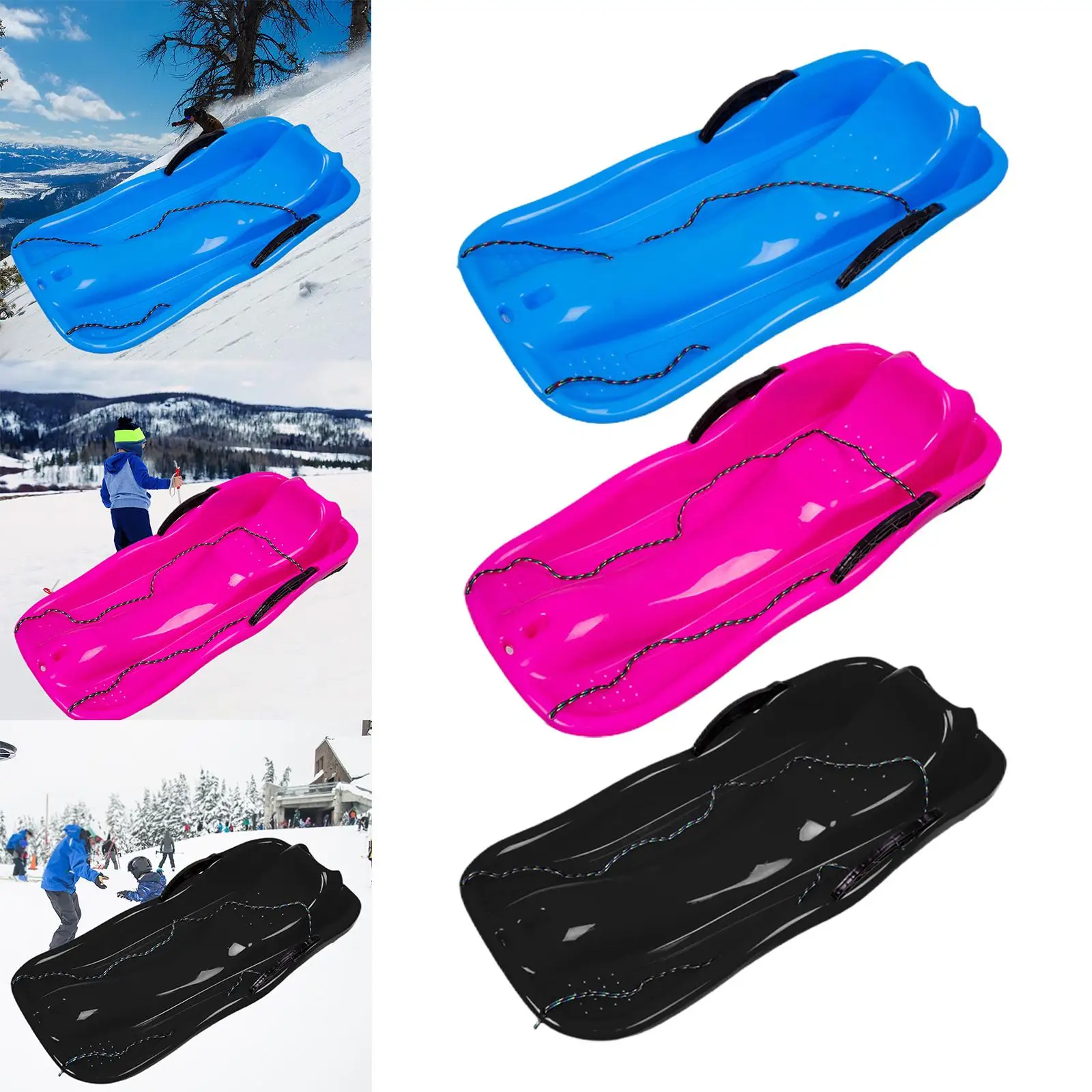 Toboggan Double Human Sleigh Kids Sledge Sledding Downhill Sleds with Pull Rope