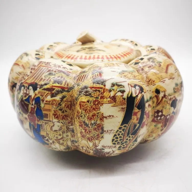 Qing Qianlong Enamel Colored Maiden Figure Pumpkin Storage Tank Antique Porcelain Home Decoration