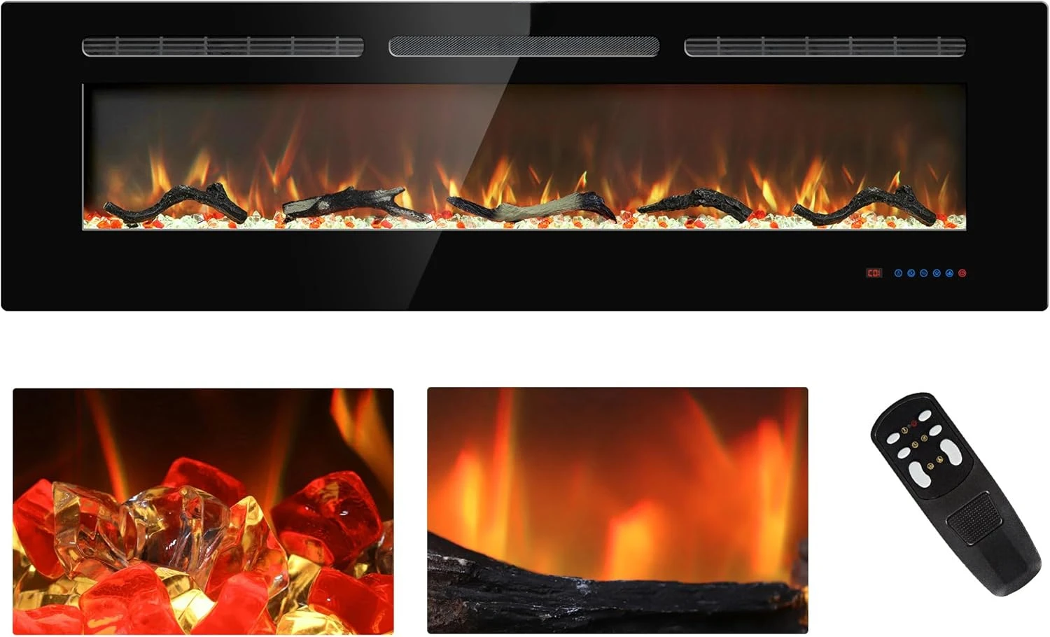 60 inches Electric Fireplace Inserts, Recessed and Wall Mounted Fireplace Heater, Linear Fireplace w/Thermostat