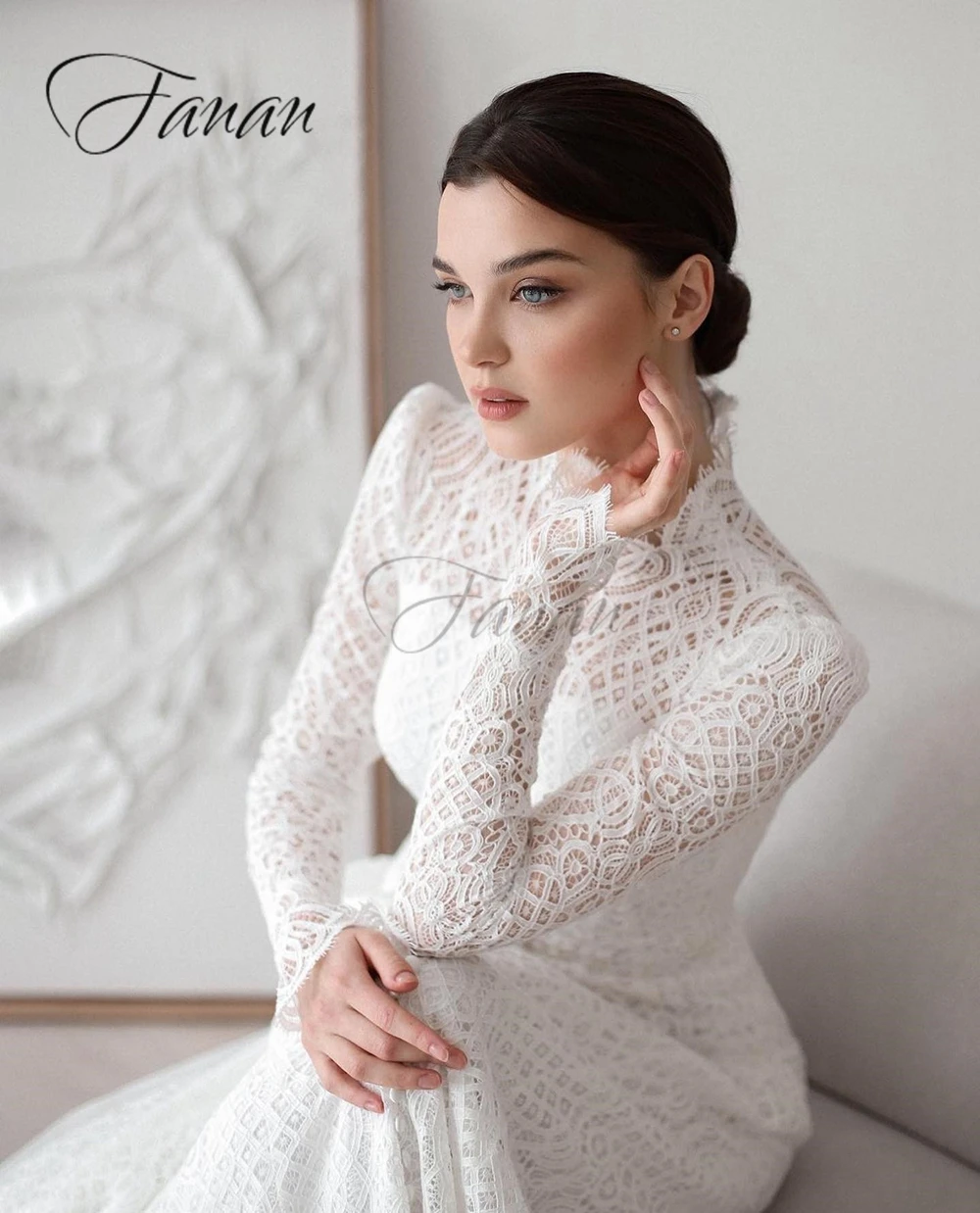 Customized Long Sleeve A-line Romantic Bride Gown High Hollow Out Wedding Dresses for Women فستان حفلات الزفاف Illusion robe de 