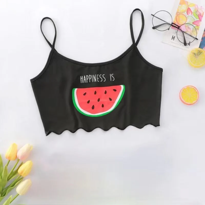 Women\'s Pajamas Set Sleepwear 2 PCS Short Tank Tops And Shorts S M L Black Ventilate Soft Casual Watermelon Printing