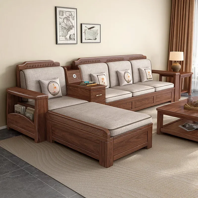 

Modern simple small apartment armrest storage box wooden sofa