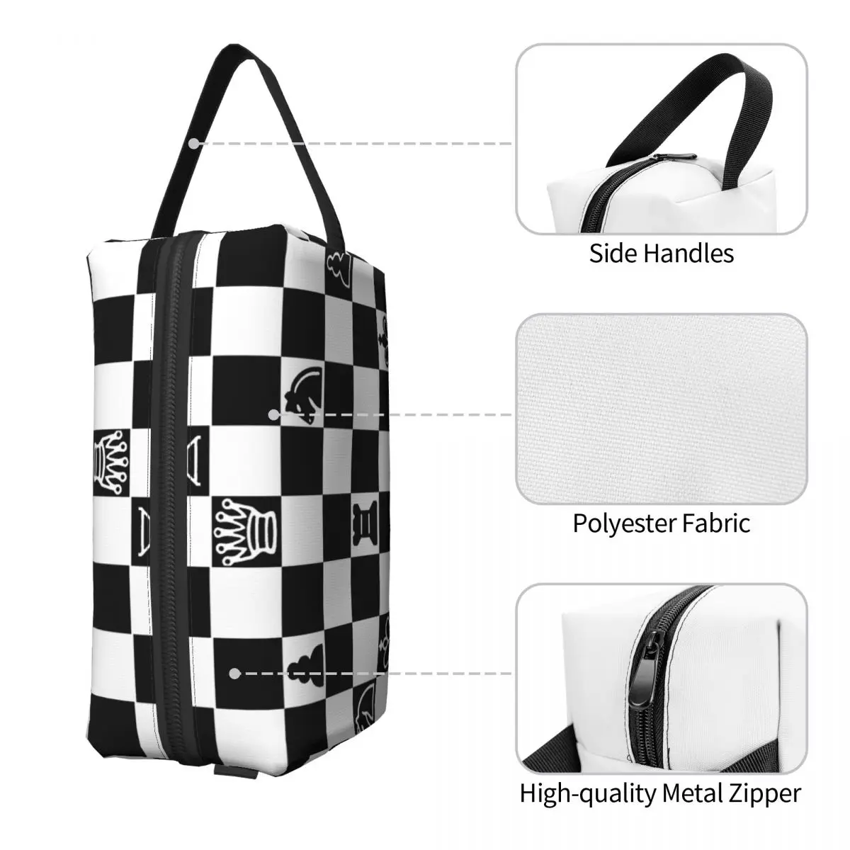 Makeup Bag, Travel Portable Checkered Pattern Cosmetics Case for Women Zipper Large Capacity Toiletry Organizer