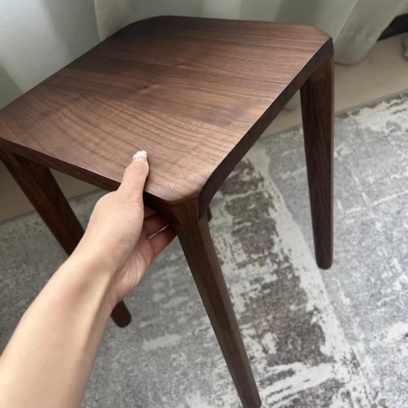 Black Walnut Wood Dining Stool Stackable Design Square Bench Mid-Century Modern Accent Seat for Living Room Compact Footrest