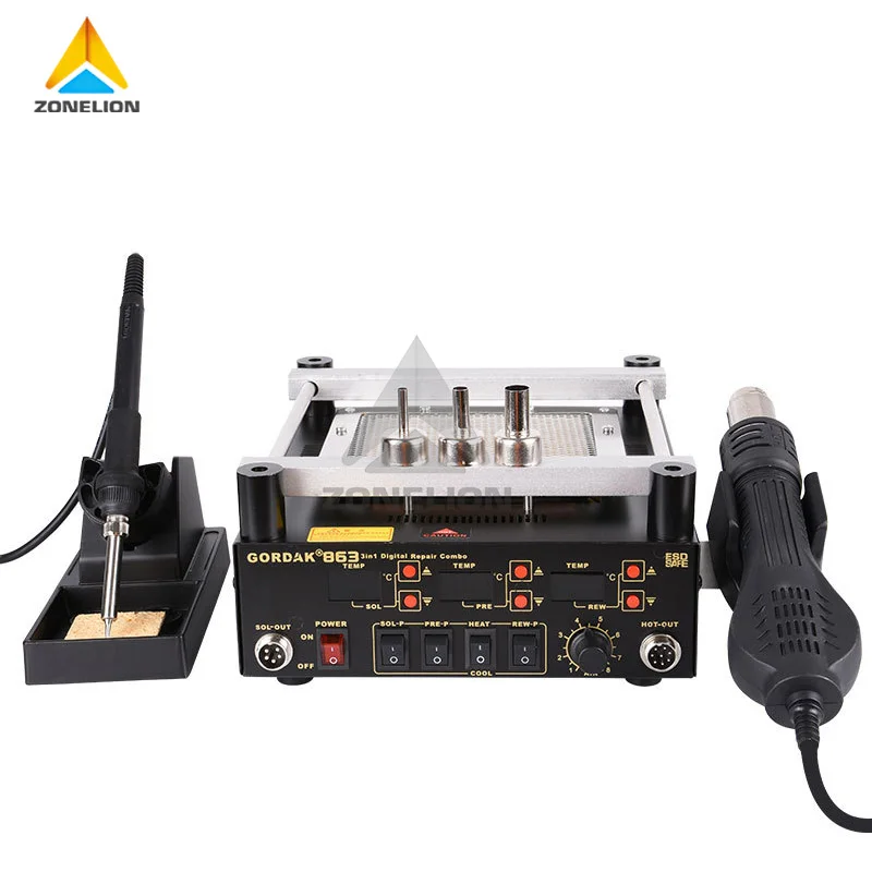 

3 in 1 Digital Hot Air Heat BGA Rework Solder Station Soldering Iron IR Infrared Preheating Preheater Station