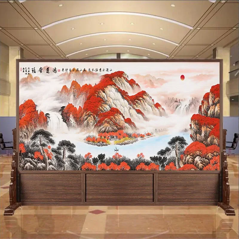 Solid wood screen, modern Chinese living room partition, the company enters the door to block the office entrance, and