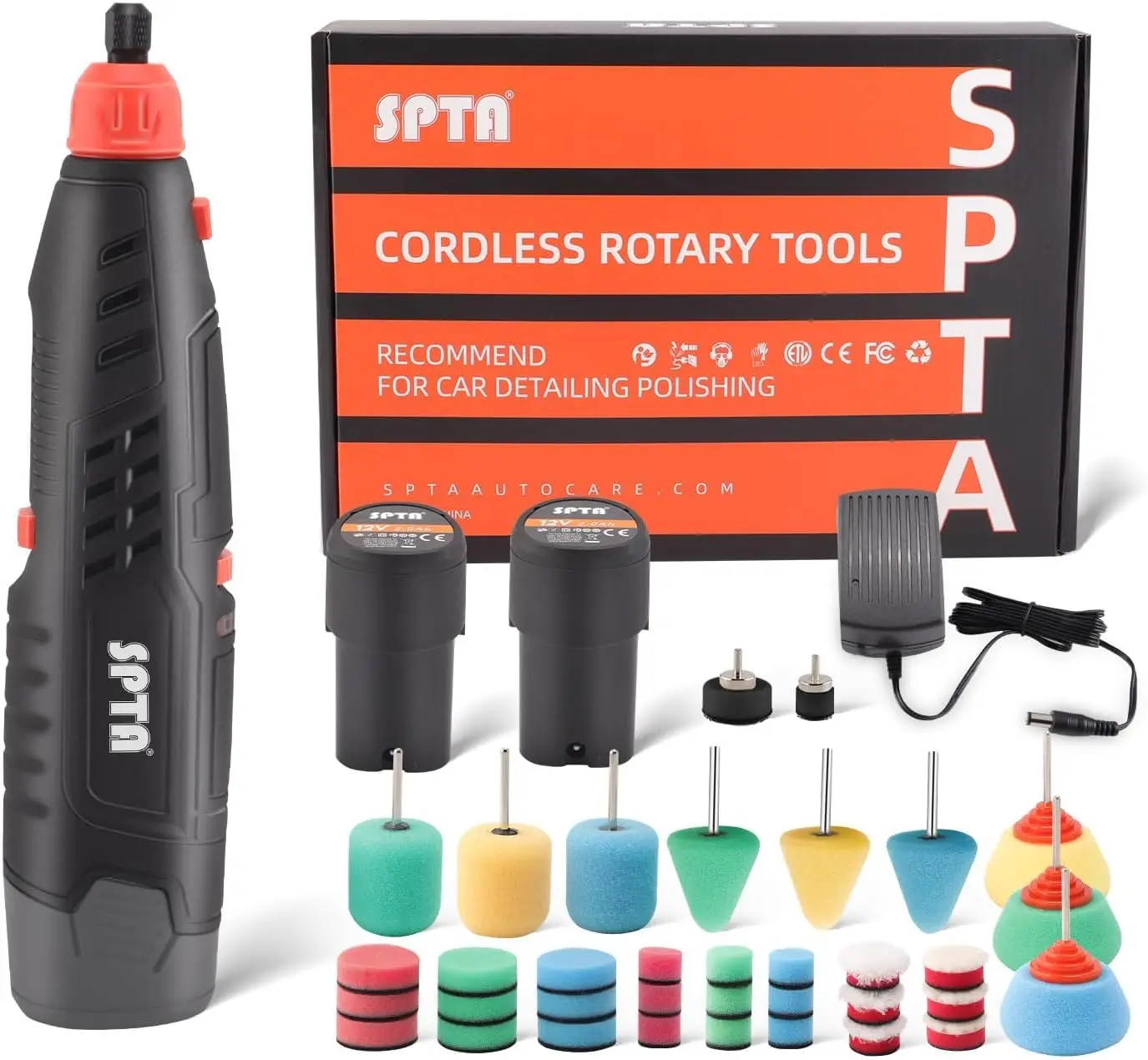 

Cordless Mini Polisher Kit, 12V Li-Ion, 6 Speeds 4000-25000 RPM, 36Pcs Accessories for Car Detailing & DIY