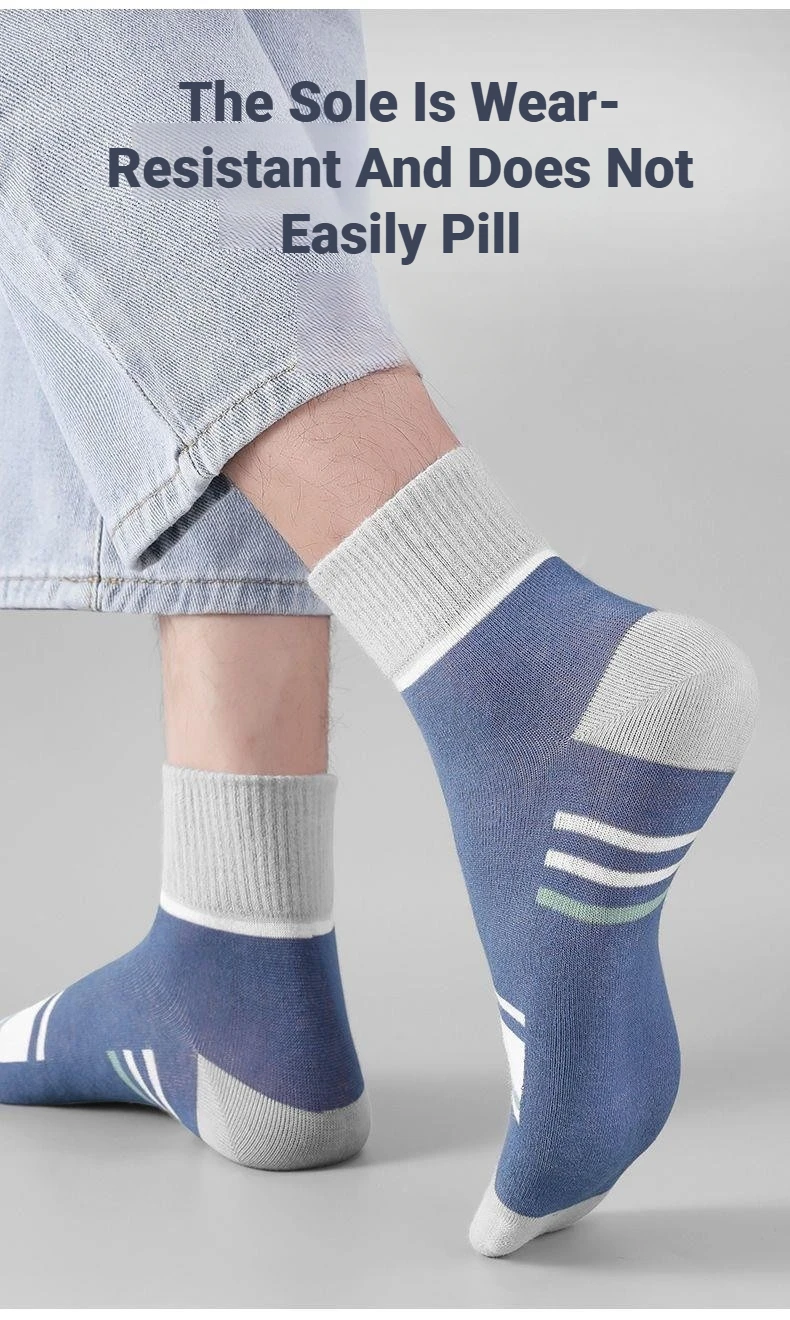 5 Paar Herren-Socken, mittelhohe, dünne, atmungsaktive Socken für Frühling und Herbst, geeignet für Freizeitaktivitäten, Outdoor-Wanderungen, Basketball und den täglichen Sport. – Detail 5