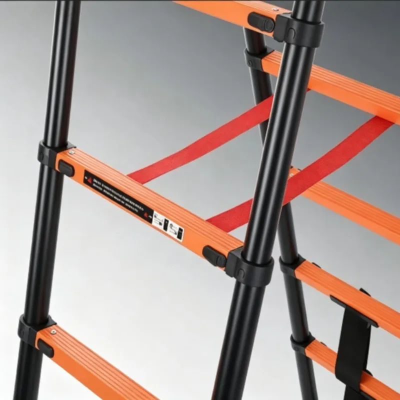 Thickened Carbon Steel Telescopic A-Frame Ladder,Multi-Function Folding Home Engineering Ladder,Portable Wheels Anti-Slip Sturdy