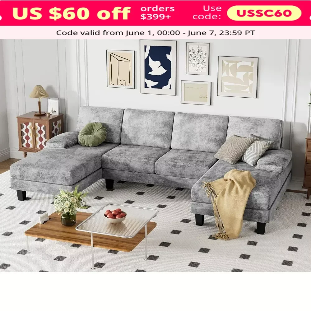 

Convertible Sectional Sofa Couch with Soft Modern Cotton Chenille Fabric, Oversized Seats with Comfortable Backrest