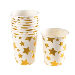 10 pcs Star paper cup party disposable paper cup golden silver rose gold rim cup polka dot striped cup birthday party decoration