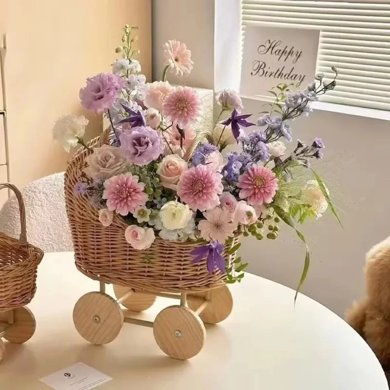 children's basket, trolley, willow storage basket, flower basket, photography props, children's toys