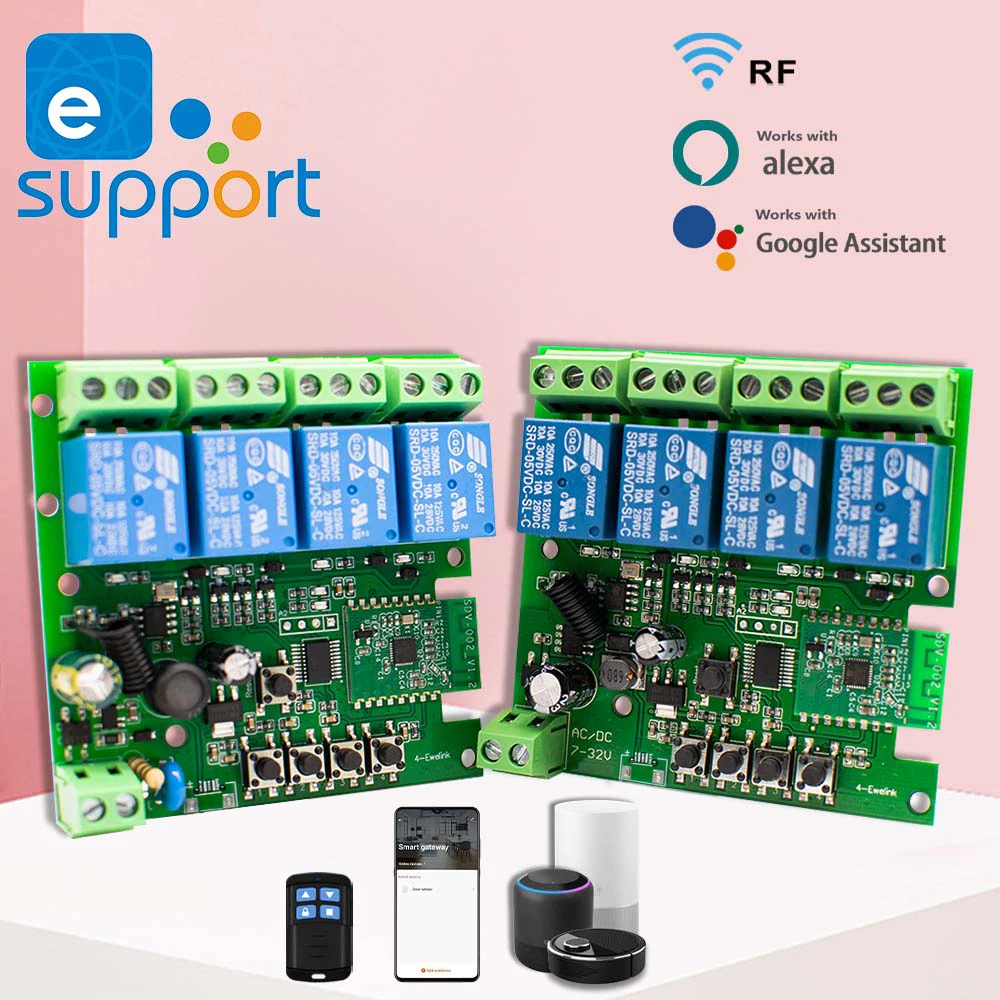 Wifi Smart Switch Module 1/2/4CH 433MHz RF Inching Self-Locking Relay AC DC 7-32V 85-250V Timer Alexa Google Work EWelink APP