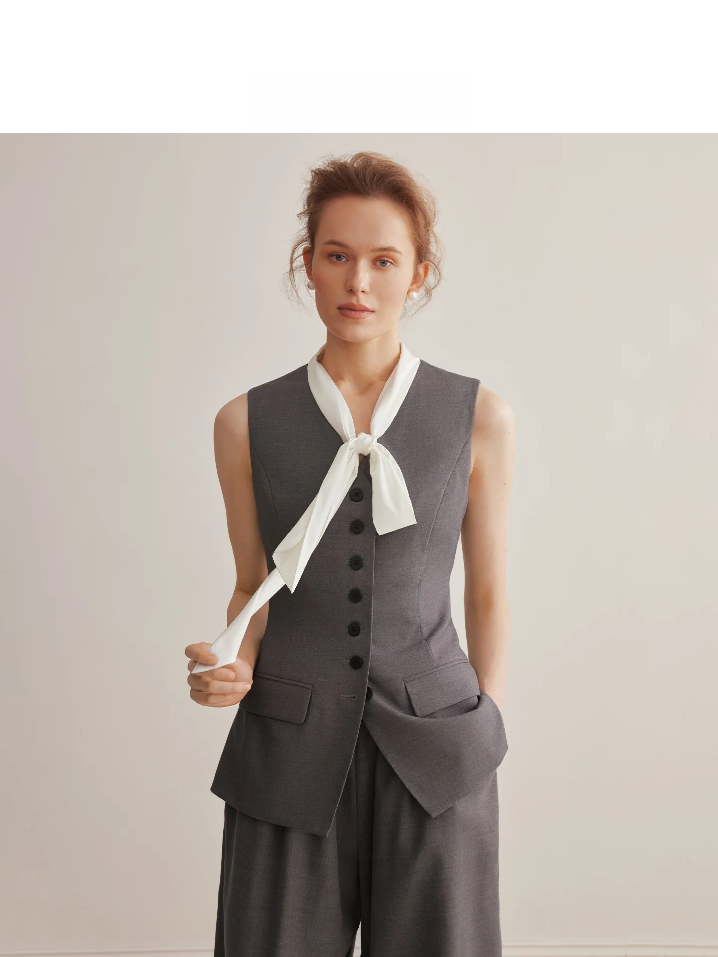 

AEL Original Silk Wool Knot Color Block Waist Cinching Sleeveless Vest Women Summer Outerwear French Style Business...