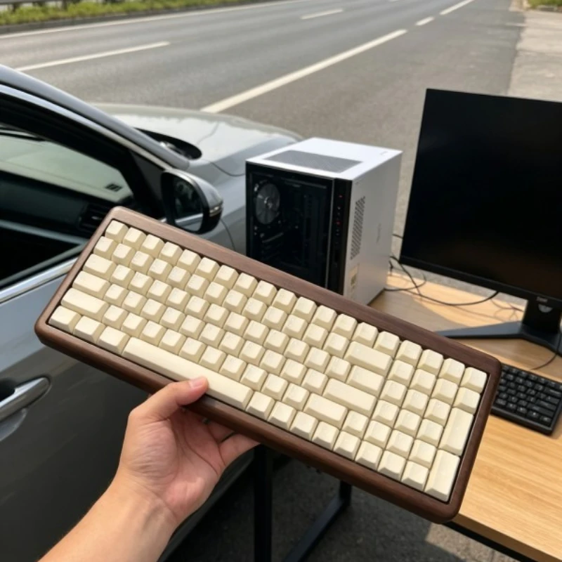 GingerCat Walnut Wood Keyboard Custom Tri-mode Wireless Bluetooth 2.4G RGB Hot-swap Ergonomics Esport Teclado Mecánico MX Switch