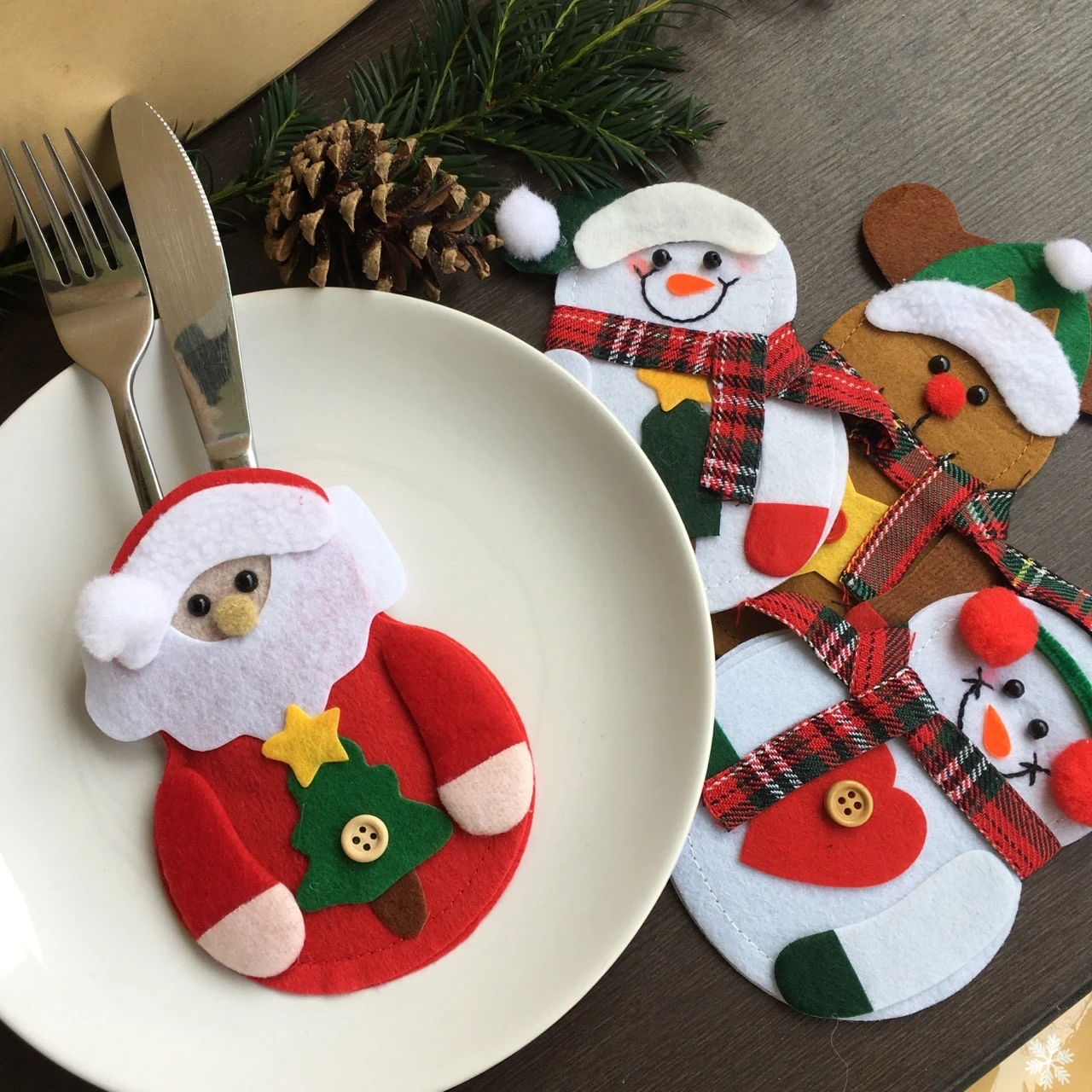 4/8pcs Christmas Cutlery Bag Knife Fork Tableware Holders Pocket Christmas Dinner Table Ornaments Navidad Decorations Natal Noel