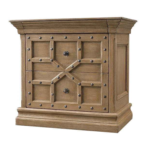 

American RH solid wood bedside table French retro drawer locker Bedroom bedside rivet double pull locker custom