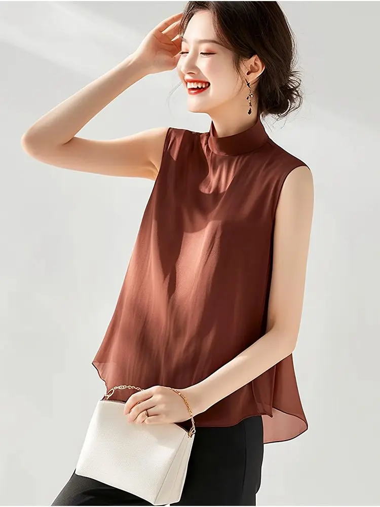 

Шифоновые блузки, женские свободные топы без рукавов, офисная женская повседневная одежда, топы, новинка лета 2025 года, модный женский жилет большого размера