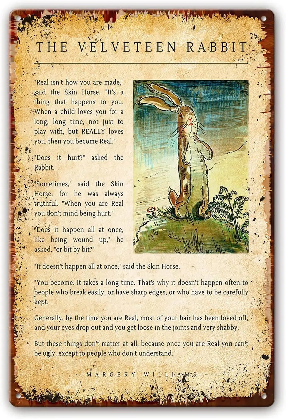 CosrKee Metal Tin Sign The Velveteen Rabbit Book Quotes Wall Art Margery Williams Quotes Poster Paintings Modern Printed Decor F