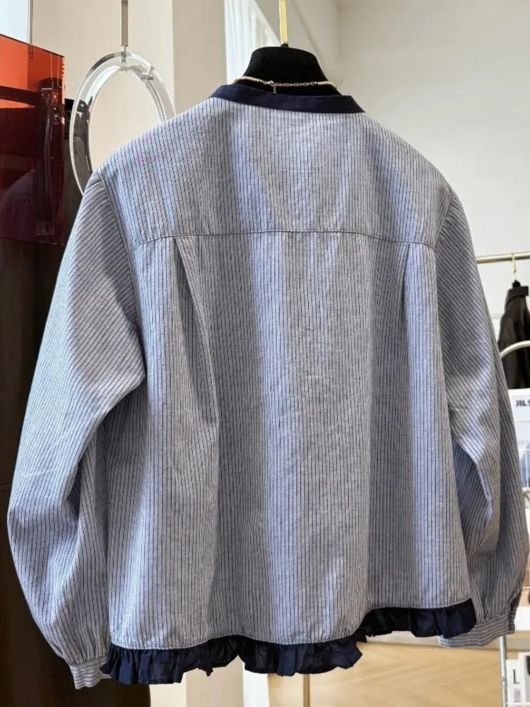 

Autumn Women's Casual Shirt Design Sense Niche Striped Shirts Simple Retro Loose Tops New Long Sleeve Blouses