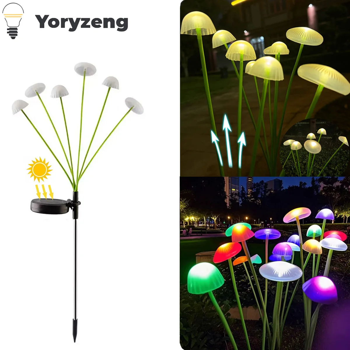 Solar Powered LED Jellyfish Mushroom Garden Lights Dual Modes Waterproof For Outdoor Lawn Ground Pathway Stake Light Lamp Decor