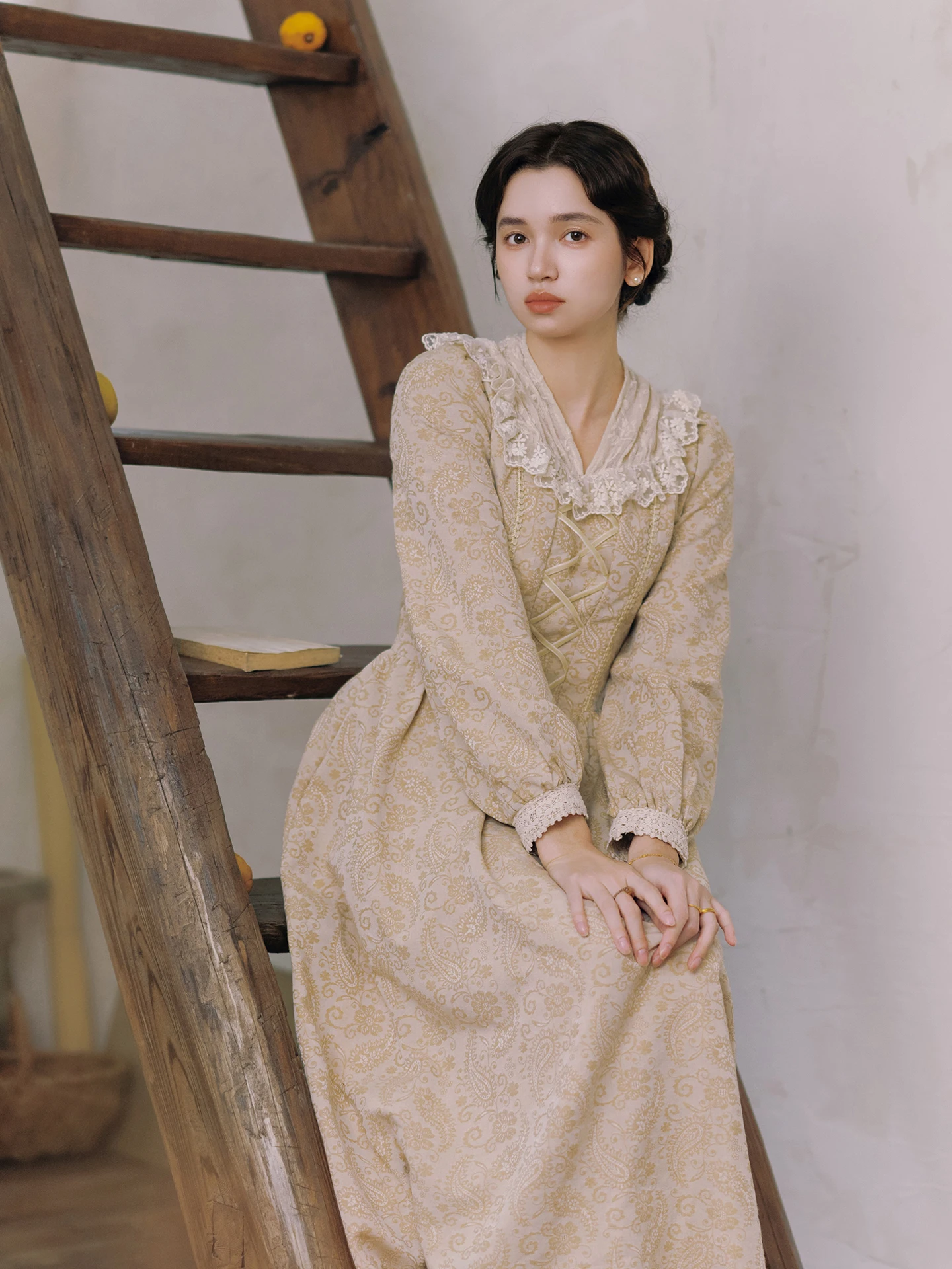 TIYIHAILEY, весенне-осеннее женское жаккардовое хлопковое платье с длинными рукавами, длинное макси-женское платье S-XL, винтажное платье с высокой талией 2025, лоскутное платье с v-образным вырезом