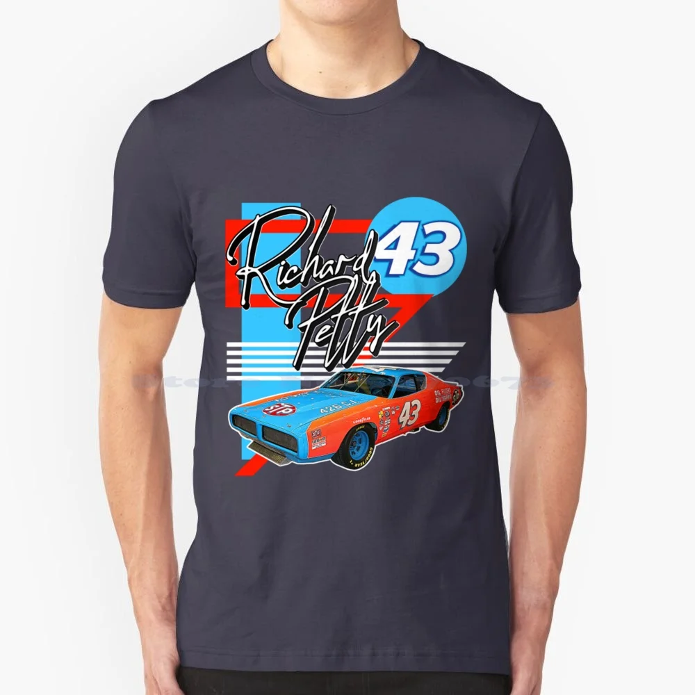 Richard Petty Retro Racing Fan Art T Shirt 100% Cotton Tee Richard Petty Racing The King Oldsmobile Charger 43