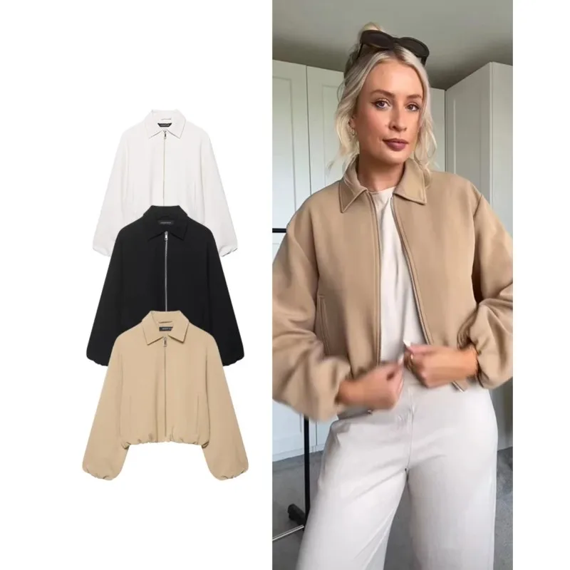 

NERHEFZ женская плиссированная флисовая куртка на молнии осенние женские пальто с отложным воротником и длинными рукавами женские простые топы