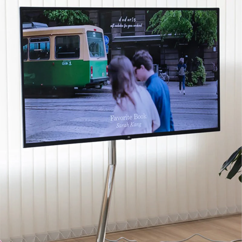Floor-standing TV Stand 360° Movable Television Bracket Living Room TV Rack Stainless Steel Storage Shelf for 40-75 Inches