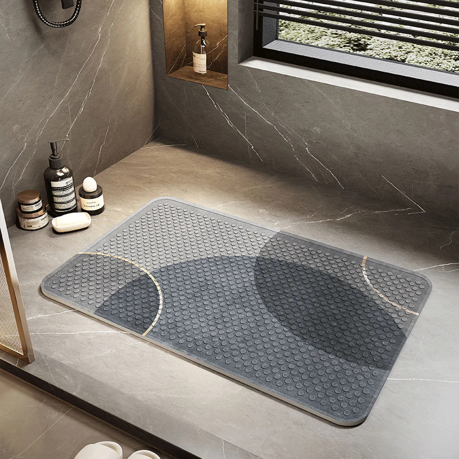 

Modern Light Luxury Style PVC Non-Slip Foot Mat Bathroom Rug Fashion Home Accessories Water Uptake Quick Drying Resistant Dirt