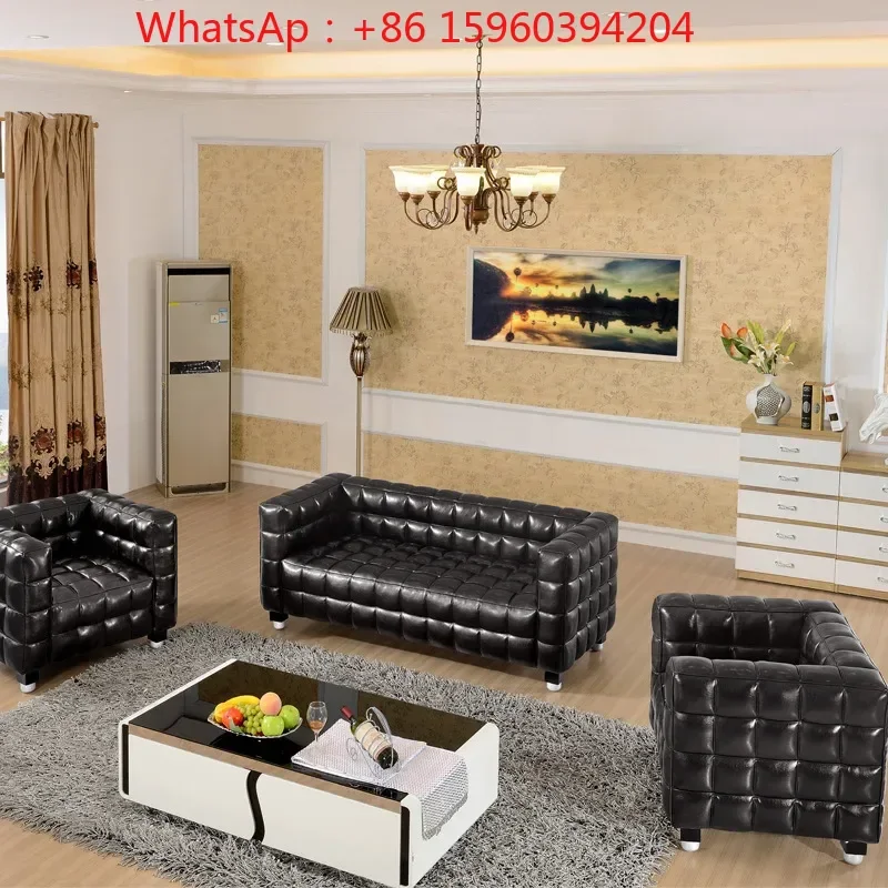 Simple modern hotel bar coffee shop leather art sofa three-person leisure office reception club leather sofa combination