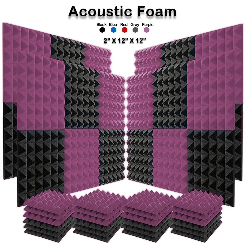 

Acoustic Foam Panels Studio Soundproof Sponge Pyramid 6 12 24PCS 12" X12"X2" Noise Absorption Treatment Pad Ceiling Wall Sticker