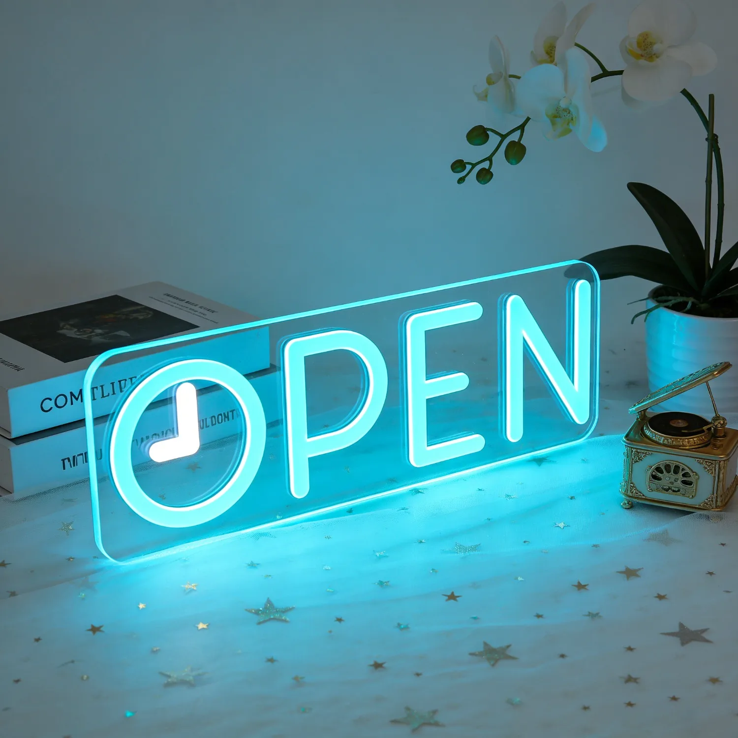 

Неоновая LED-вывеска OPEN в форме часов для магазина, бара, кафе, ресторана, винтажный декор для дома, теплый свет