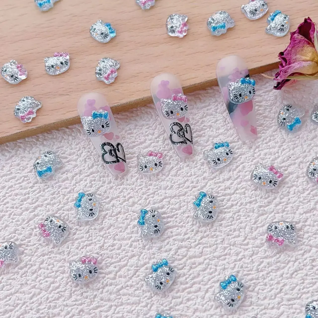 

50pcs Cute Sanrio Nail Charms BLING Blue Red Fashion Bling Hello Kitty Nail Art Kawaii Cartoon Anime Nail Accessories