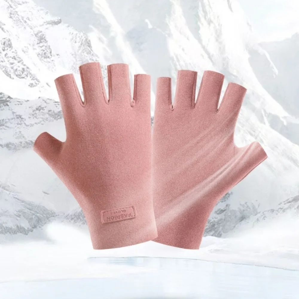 Double-sided Plus Velvet Half-finger Gloves Elastic Solid Color Fingerless Gloves German Velvet Indoor Office Gloves