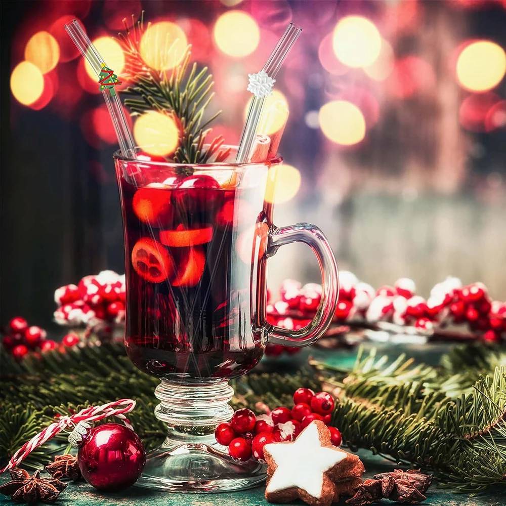 6 قطعة عيد الميلاد عالية البورسليكات الزجاج القش قابلة لإعادة الاستخدام شفاطات للشرب مجموعة مع فرشاة للعصائر عصير الشاي بار الملحقات #5