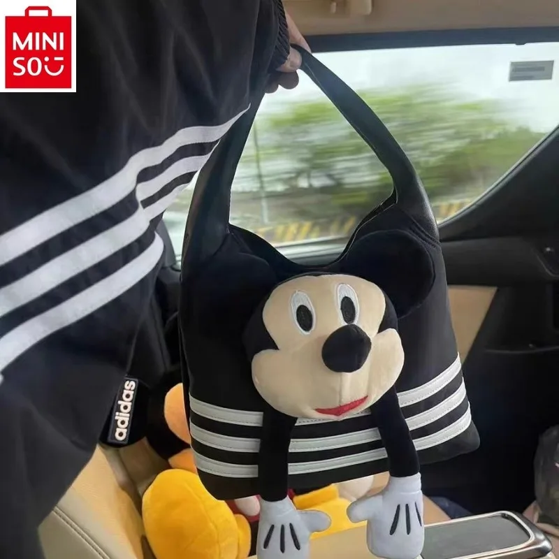 MINISO Disney Mickey Doll Commuter Underarm Tote Bag Women's Large Capacity Retro Cowboy Versatile Storage Handbag