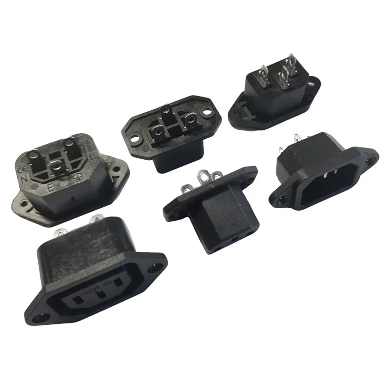2PCS Black IEC320 C13 Female Industrial Outlet C14 PDU Cabinet Receptacle Connector AC Power Socket with Ear/Screw Hole 10A 250V