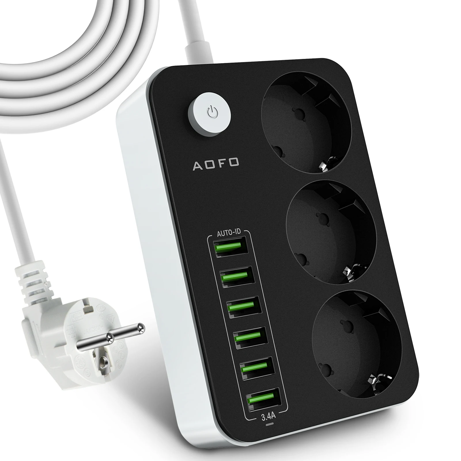 AOFO Network filter 3-Outlet Surge Protector Power Strip with USB Charging 6 Ports 3.4A/17W, 5Ft Heavy Duty Extension Cord