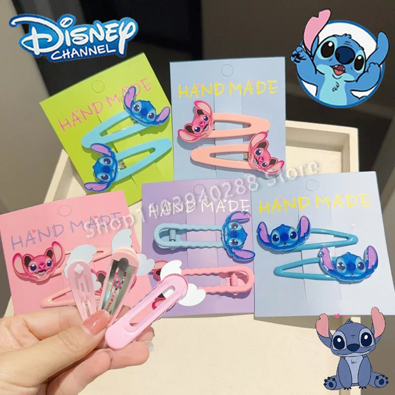 Disney Lilo & Stitch Hair Clip Acrylic Blue Cute Candy Color Stitch BB Clip Heart Floral Bangs Hair Accessory for Children Gifts