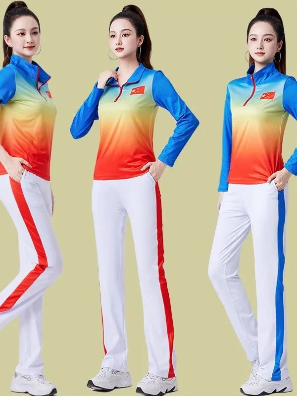 aduated Faion Fitn Walking Sports Suit Set Women's Casual T Square Dance Clothing Long Sve Long Pants Zipper