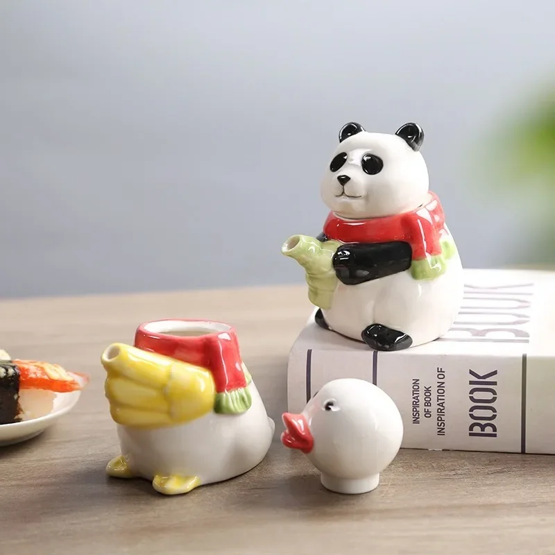 Korean Cartoon Duck Seasoning Bottle Creative Panda Ceramic Pepper Shaker Chili Powder Cumin Bottle Home Decor Kitchen Supplies