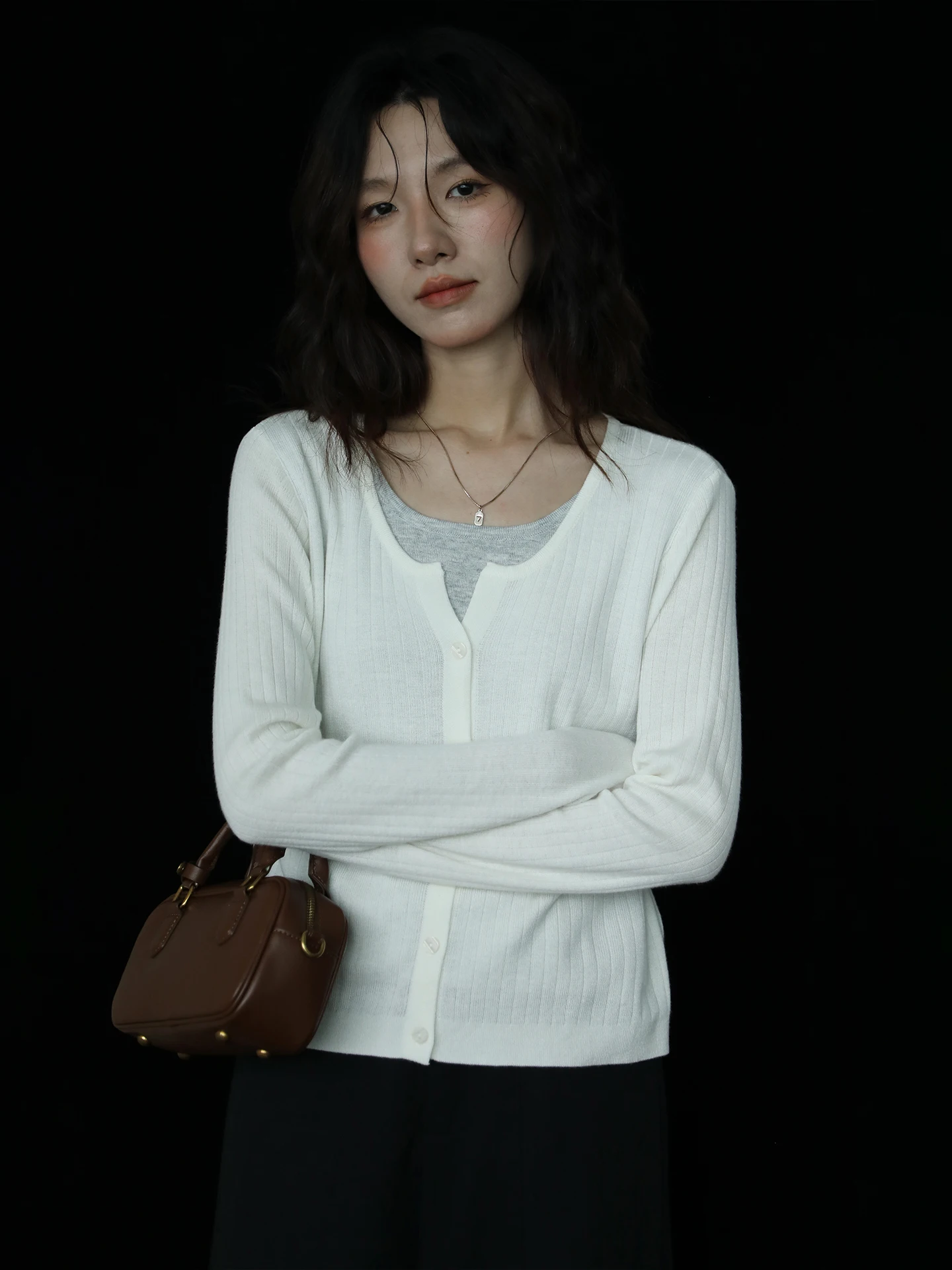 

Мягкий круглый вязаный топ с длинным рукавом для женщин, модная верхняя одежда для ранней осени, базовый слой, винтажный стиль, повседневная одежда