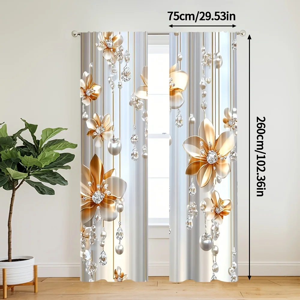 2pcs Vintage Elegant Floral Blackout Curtains – Machine-Washable Polyester for Kitchen, Living Room & Bedroom