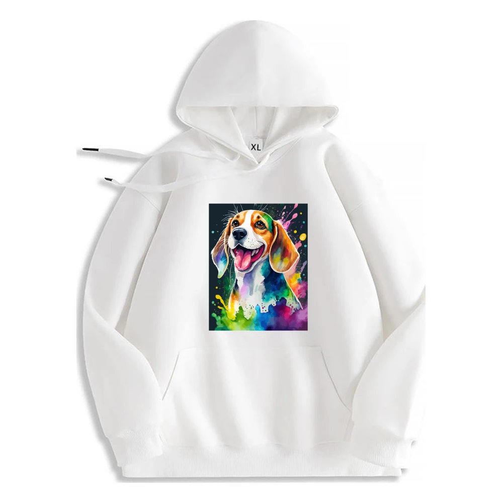 Beagle Dog Portrait Animals Colorful Hoodie Casual Style Graphic Hoody Streetwear Trendy Design​​ Long Sleeve​​