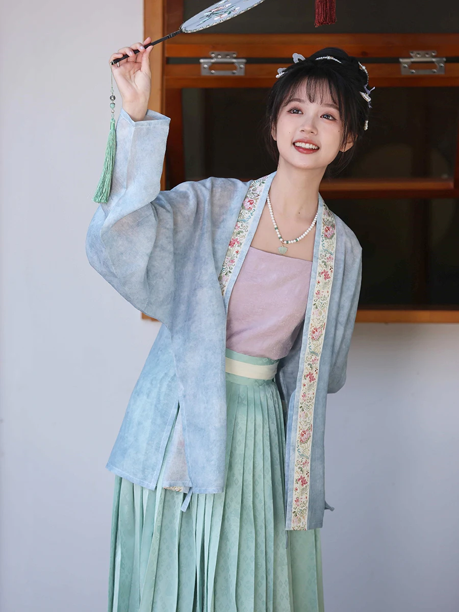 

Осенняя юбка-бифолд в стиле ханьфу с вышивкой в стиле династий Цин и Сун, имитация цветочного узора, с вышивкой, в стиле аэркет, с кисточками, Nati...